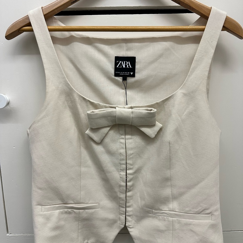 Zara Cream Sleeveless Top with Bow
